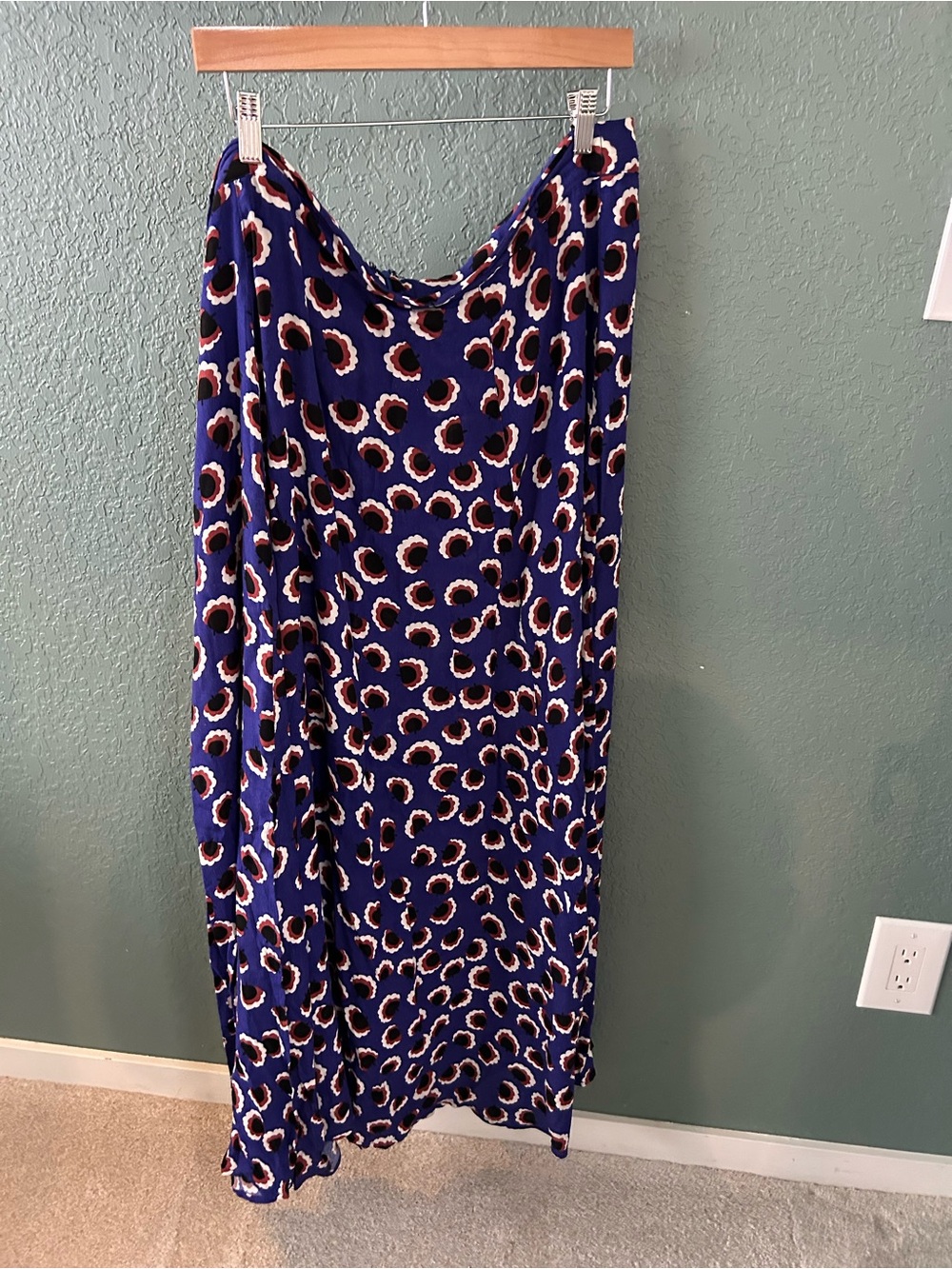 Blue Printed Maxi Skirt with Abstract Dot Pattern